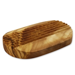 Wooden soap dish oval with rills 12x8cm 