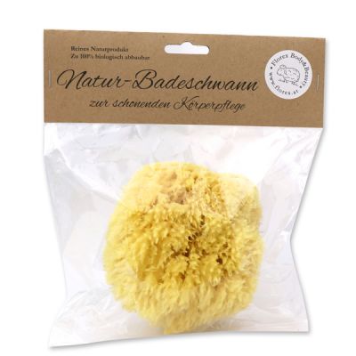 Natural bath sponge 13cm in cellophane with a label 