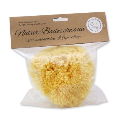 Natural bath sponge 16cm in cellophane with a label 