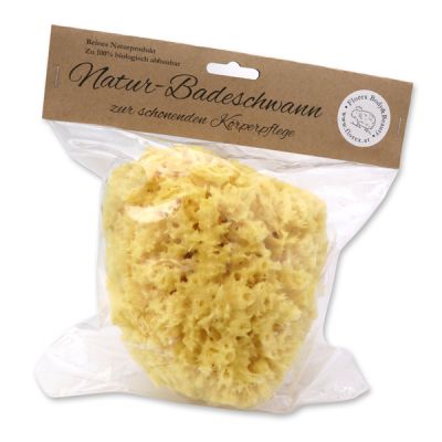 Natural bath sponge 18cm in cellophane with a label 