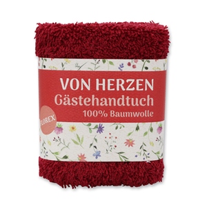 Hand towel 30x30cm "Von Herzen", bordeaux 