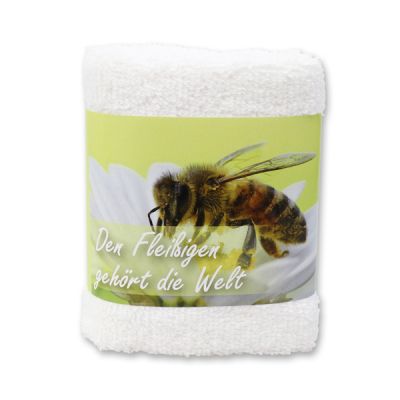 Hand towel 30x30cm "Den Fleißigen gehört die Welt", white 