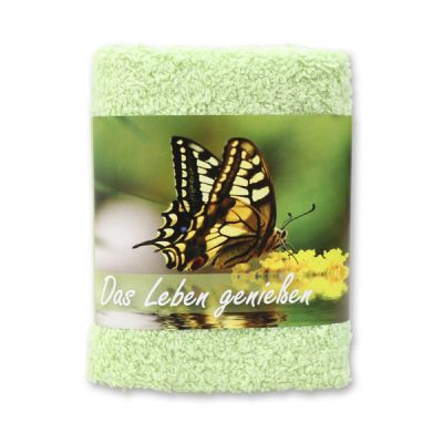 Hand towel 30x30cm "Das Leben genießen", green 