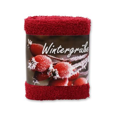 Hand towel 30x30cm "Wintergrüße", bordeaux 