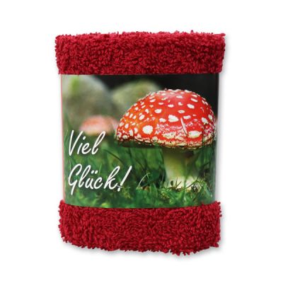 Hand towel 30x30cm "Viel Glück", bordeaux 