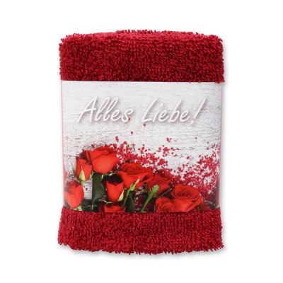 Hand towel 30x30cm "Alles Liebe", bordeaux 