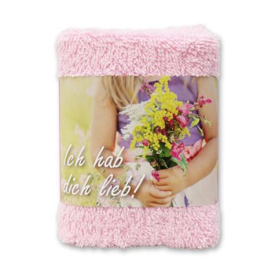 Hand towel 30x30cm "Ich hab dich lieb", pink 