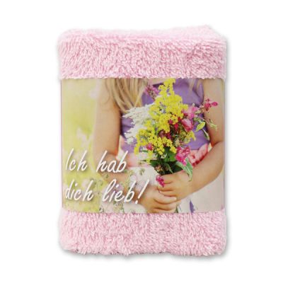Hand towel 30x30cm "Ich hab dich lieb", pink 