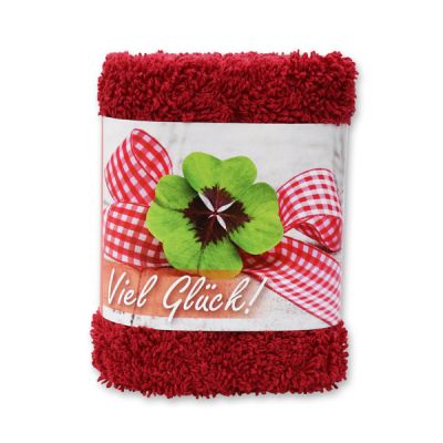 Hand towel 30x30cm "Viel Glück", bordeaux 