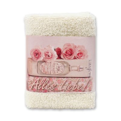 Hand towel 30x30cm "Alles Liebe", beige 