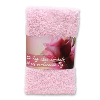 Guest towel 30x50cm "Ein Tag ohne Lächeln, ist ein verlorener Tag", rose 