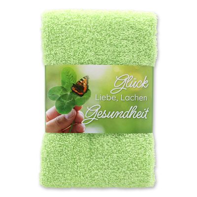 Guest towel 30x50cm "Glück, Liebe, Lachen, Gesundheit", green 