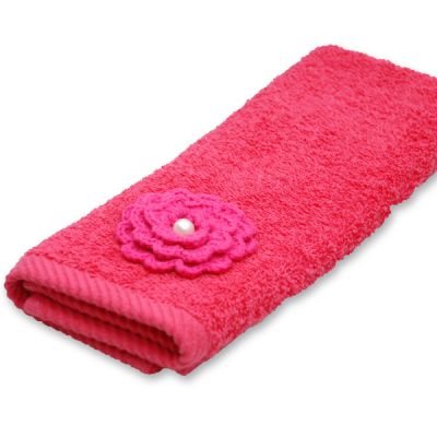 Towel 30 x 50 cm with crocheted flower 
