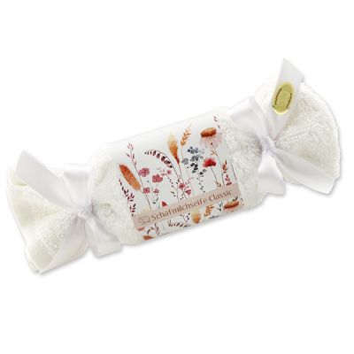 Sheep milk soap 100g in a washcloth "Blütenzart" with design 1, Classic 