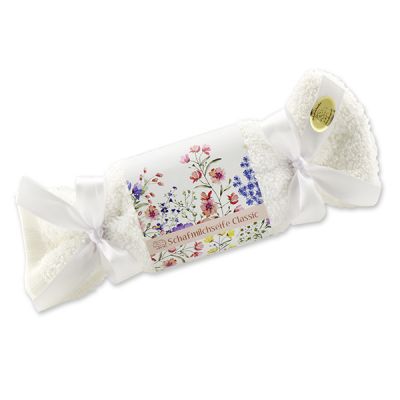Sheep milk soap 100g in a washcloth "Blütenzart" with design 10, Classic 