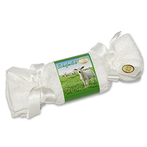 Sheep milk soap in a washing cloth with bows 100g, Classic 