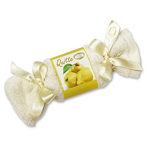 Sheep milk soap in a washing cloth with bows 100g, Quince 