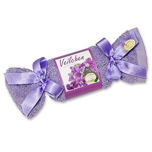 Sheep milk soap in a washing cloth with bows 100g, Viola with herbs 