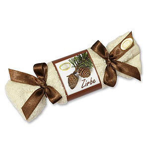 Sheep milk soap in a washing cloth with bows 100g, Swiss pine 