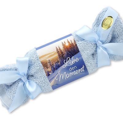 Schafmilchseife eckig 100g im Waschlappen "Lebe den Moment", Schneerose 