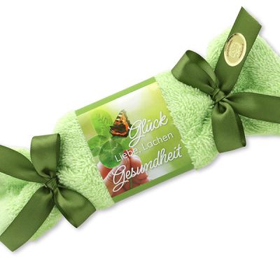 Schafmilchseife eckig 100g im Waschlappen "Glück, Liebe, Lachen, Gesundheit", Eisenkraut 