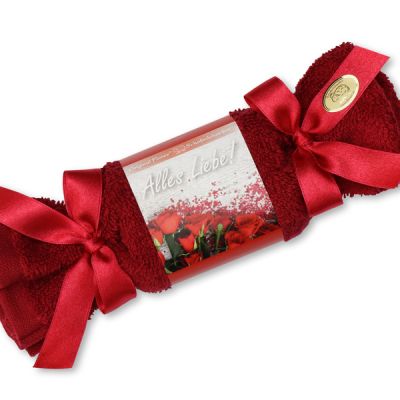 Schafmilchseife eckig 100g im Waschlappenzuckerl "Alles Liebe", Rose 