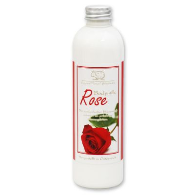 Bodymilk mit biologischer Schafmilch 250ml in der Flasche, Rose rot 