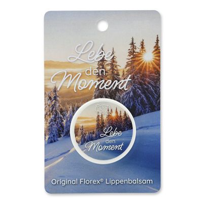 Lip balm 10ml with a card "Lebe den Moment", Christmas rose white 