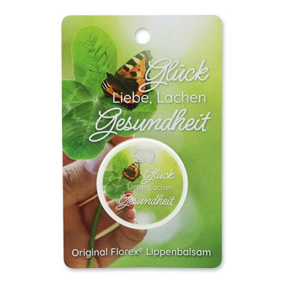 Lip balm 10ml with a card "Glück, Liebe, Lachen, Gesundheit", Verbena 