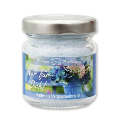 Bath salt 60g in a glass jar "Nur für Dich", Forget-me-not 