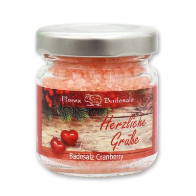 Bath salt 60g in a glass jar "Herzliche Grüße", Cranberry 