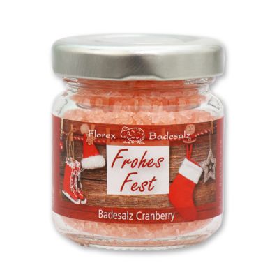 Bath salt 60g in a glass jar "Frohes Fest", Cranberry 