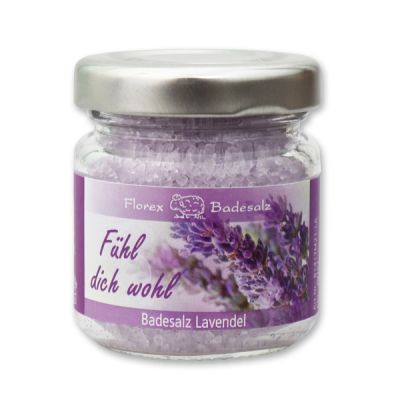 Bath salt 60g in a glass jar "Fühl dich wohl", Lavender 