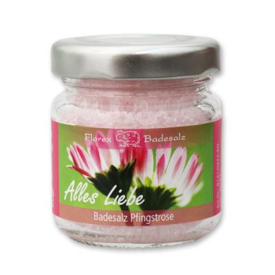 Bath salt 60g in a glass jar "Alles Liebe", Peony 