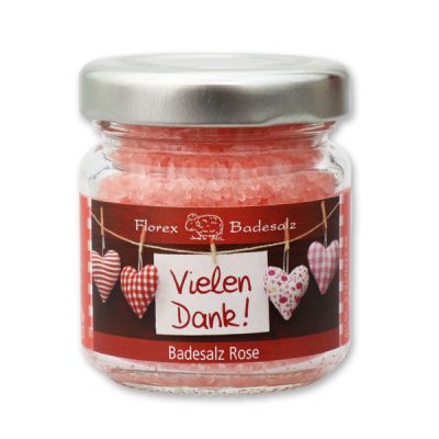 Bath salt 60g in a glass jar "Vielen Dank", Rose 