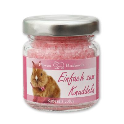 Bath salt 60g in a glass jar "Einfach zum Knuddeln", Lotus 