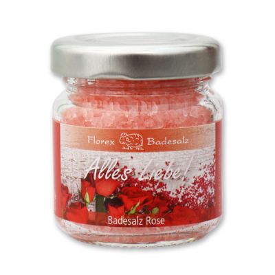 Bath salt 60g in a glass jar "Alles Liebe", Rose 