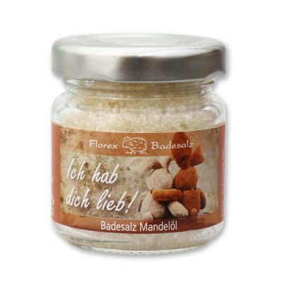 Bath salt 60g in a glass jar "Ich hab dich lieb", Almond oil 