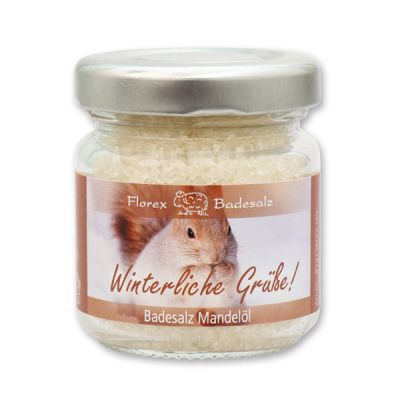 Bath salt 60g in a glass jar "Winterliche Grüße", Almond oil 