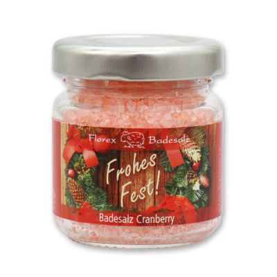 Bath salt 60g in a glass jar "Frohes Fest", Cranberry 