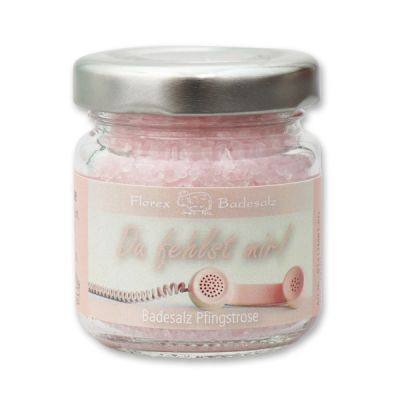 Bath salt 60g in a glass jar "Du fehlst mir", Peony 