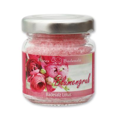 Bath salt 60g in a glass jar "Blumengruß", Lotus 