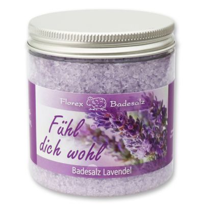 Bath salt 300g in a container "Fühl dich wohl", Lavender 