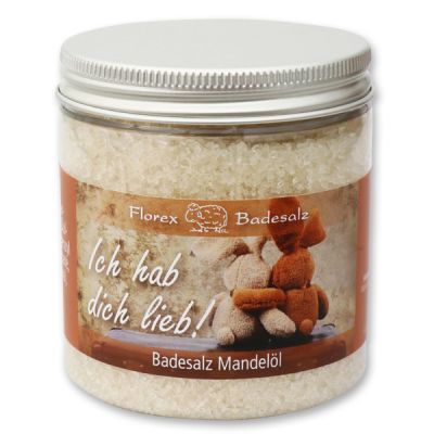Bath salt 300g in a container "Ich hab dich lieb", Almond oil 