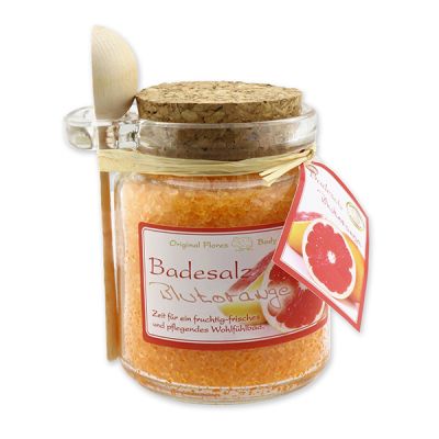 Bath salt 300g in a glass jar with a wooden spoon, Blood orange 