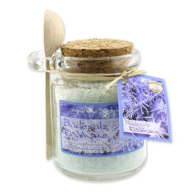 Bath salt 300g in a glass jar with a wooden spoon, Ice flower 