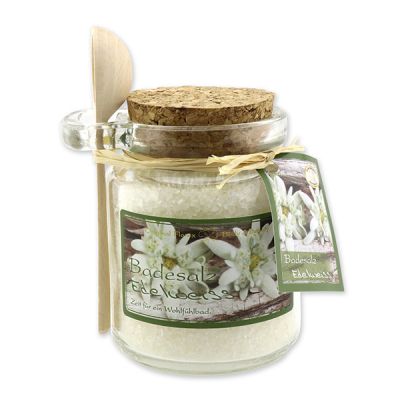 Bath salt 300g in a glass jar with a wooden spoon, Edelweiss 