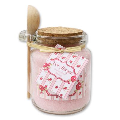 Bath salt 300g in a glass jar with a wooden spoon "Von Herzen", Peony 