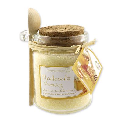 Bath salt 300g in a glass jar with a wooden spoon, Honey 