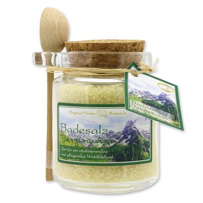 Bath salt 300g in a glass jar with a wooden spoon, Herbs 